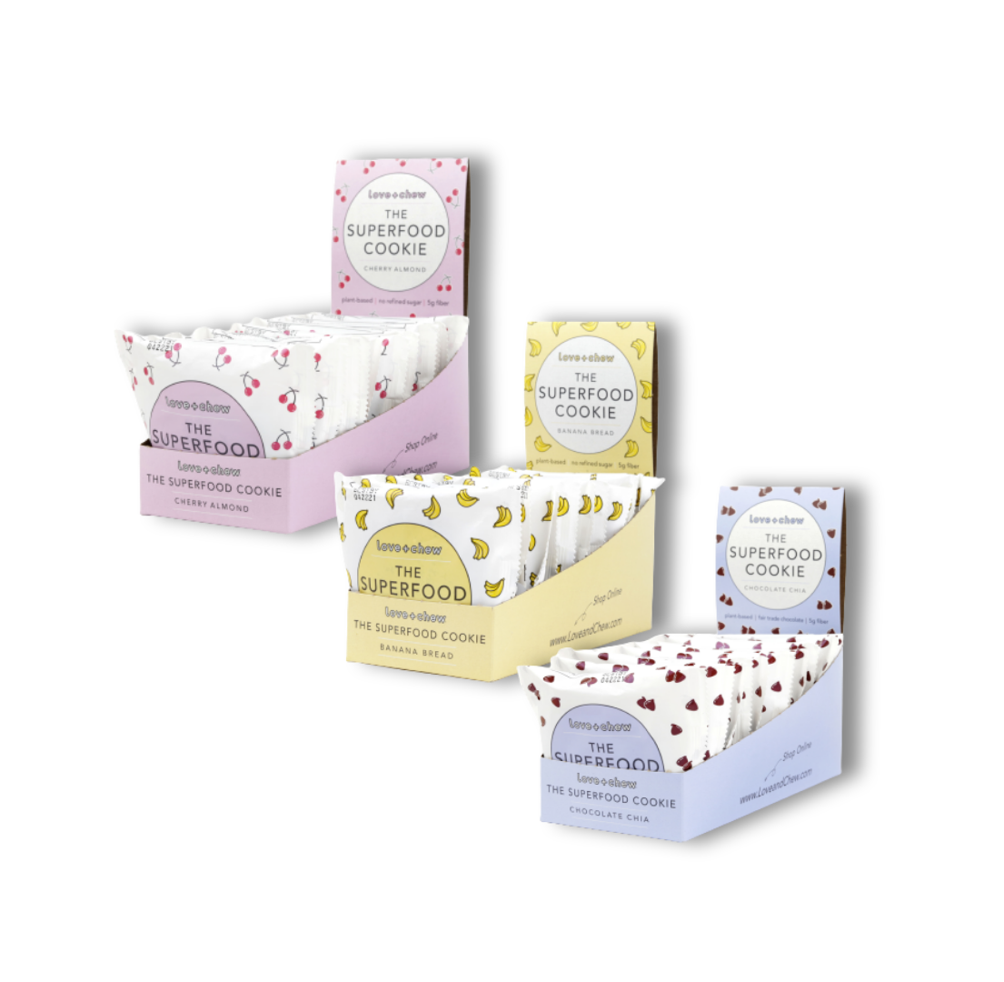 3 FLAVOR RETAIL CASE 2oz 36ct (Banana Bread, Cherry Almond, Chocolate Chia) - WHOLESALE